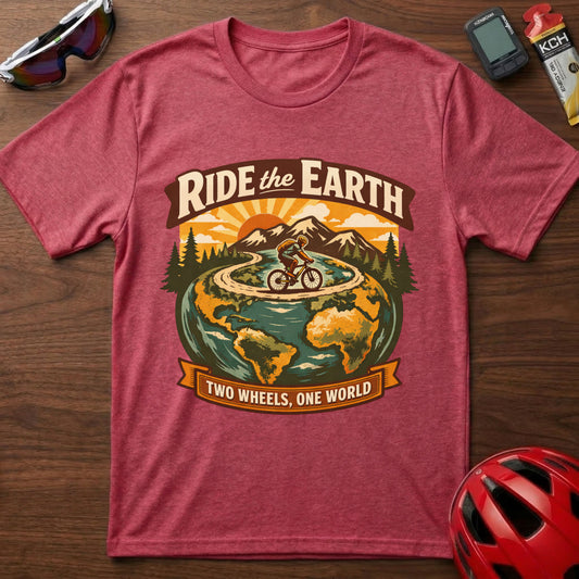 Ride the Earth Cycling T-Shirt — Two Wheels, One World Cycling Tee