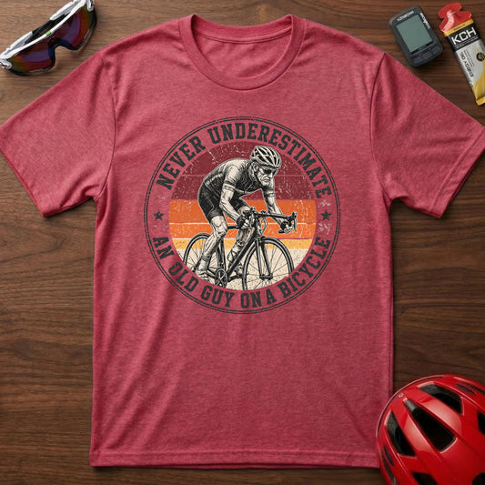 Cycling T-Shirt — "Never Underestimate An Old Guy On A Bicycle" Vintage Retro Tee