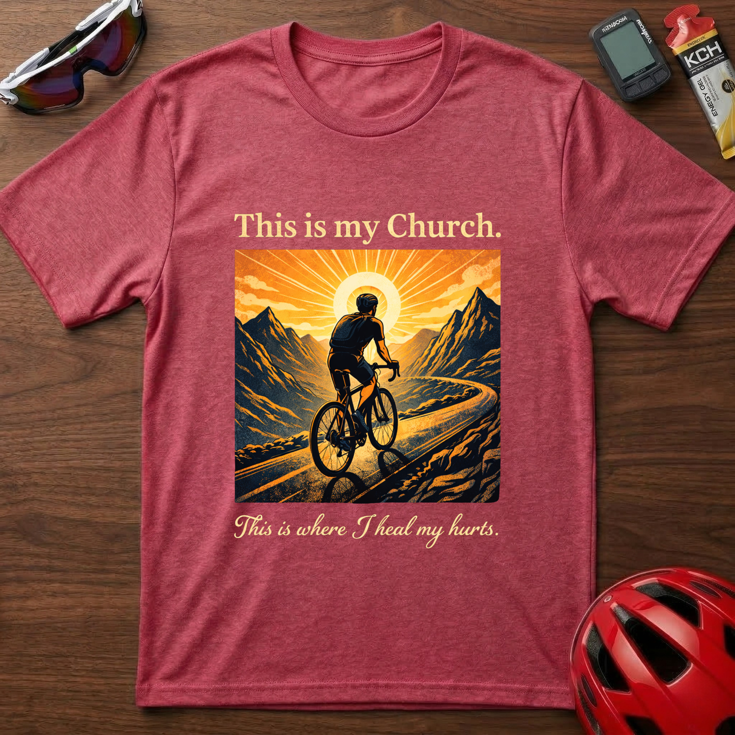 Cycling T-Shirt — "This is my Church. This is where I heal my hurts." Vintage Mountain Bike Tee