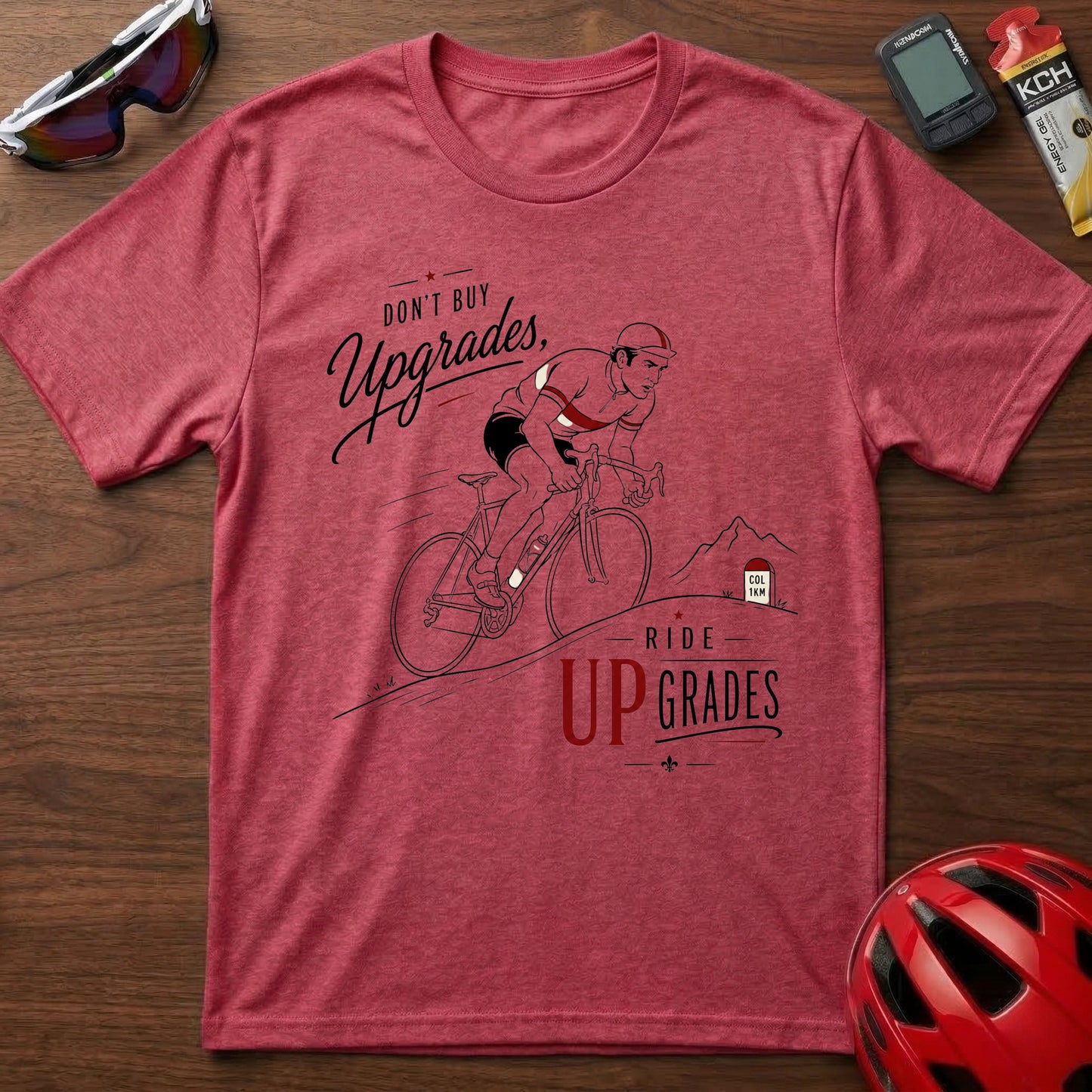 Cycling T‑Shirt — Eddie Merckx “Don’t Buy Upgrades, Ride Upgrades” Retro Bike Tee