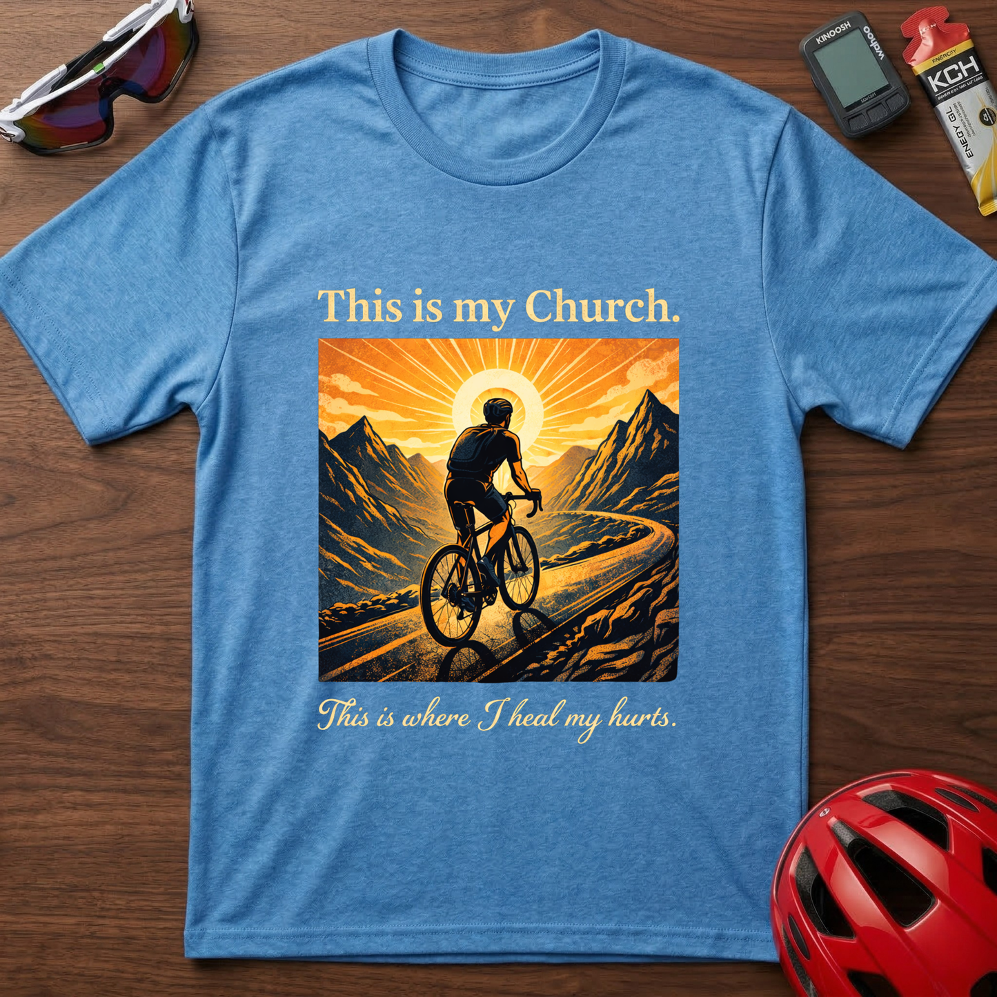 Cycling T-Shirt — "This is my Church. This is where I heal my hurts." Vintage Mountain Bike Tee