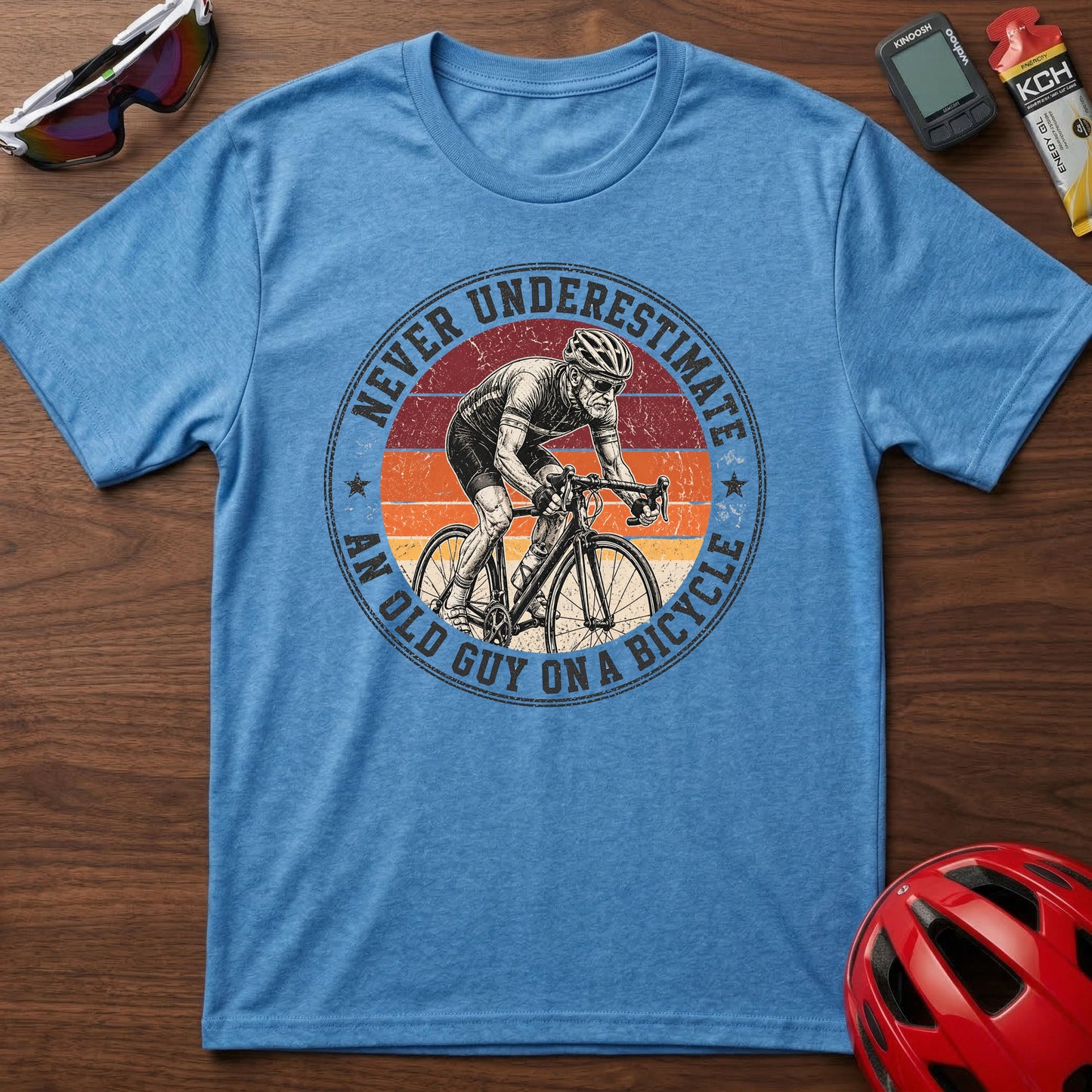 Cycling T-Shirt — "Never Underestimate An Old Guy On A Bicycle" Vintage Retro Tee
