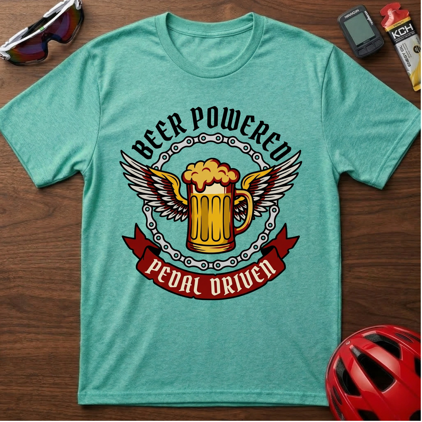 Beer Powered, Pedal Driven Cycling T-Shirt — Funny Bicycle Humor Tee