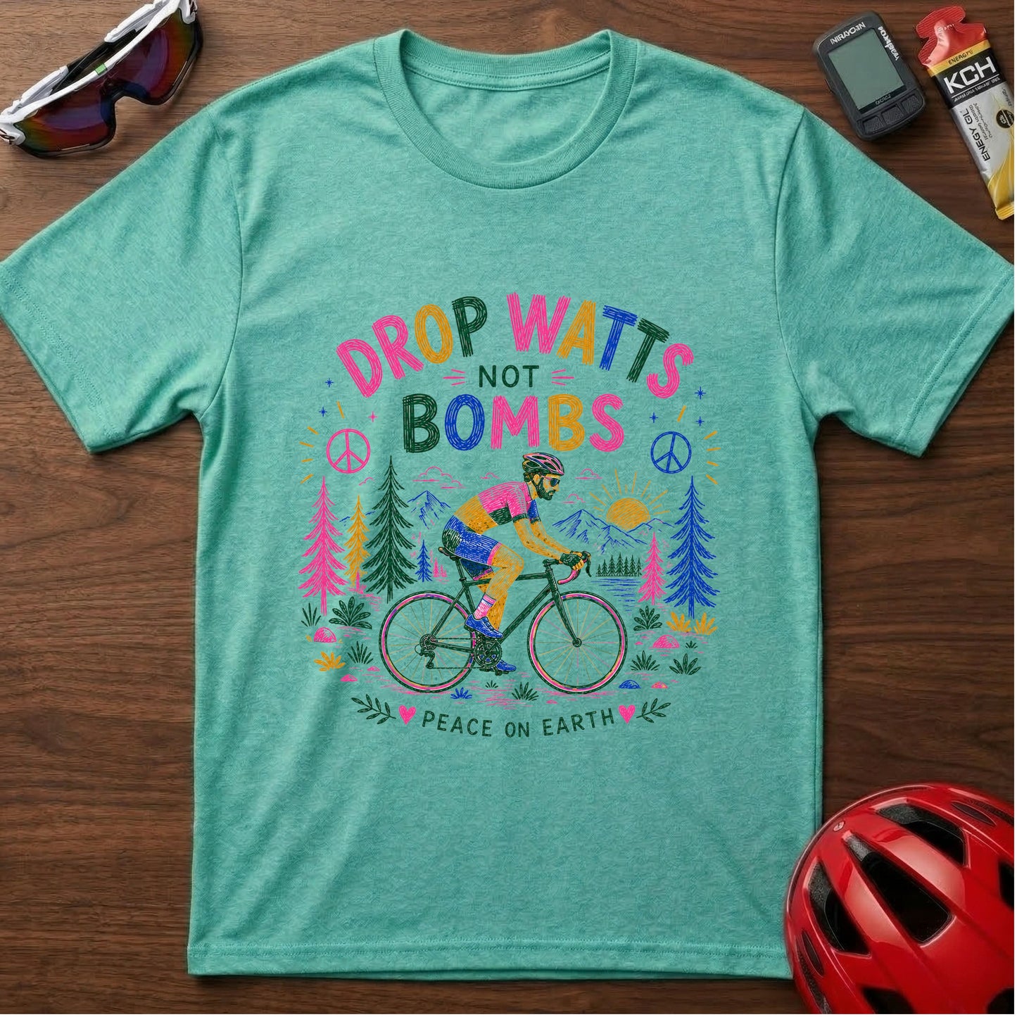 T-Shirt — "Drop Watts Not xxxx" Guy Peaceful Cycling Graphic Tee