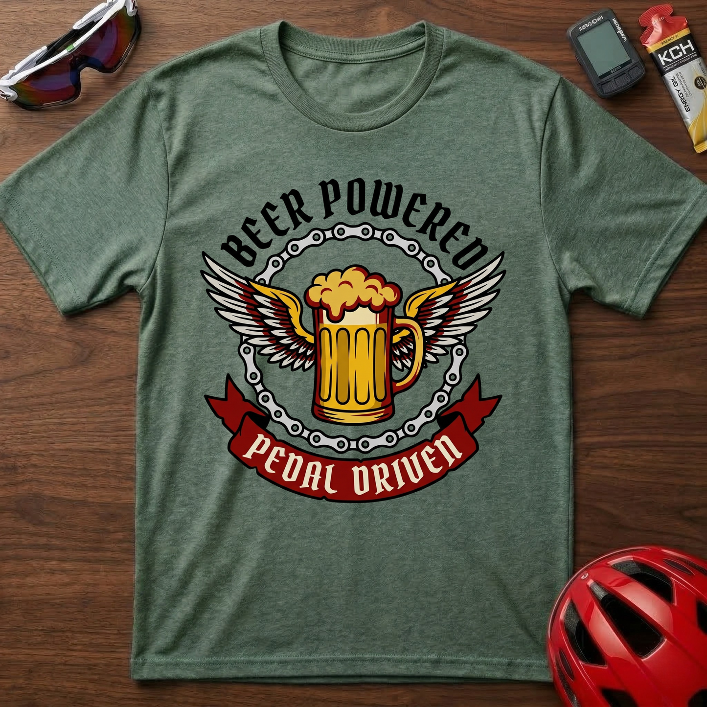Beer Powered, Pedal Driven Cycling T-Shirt — Funny Bicycle Humor Tee