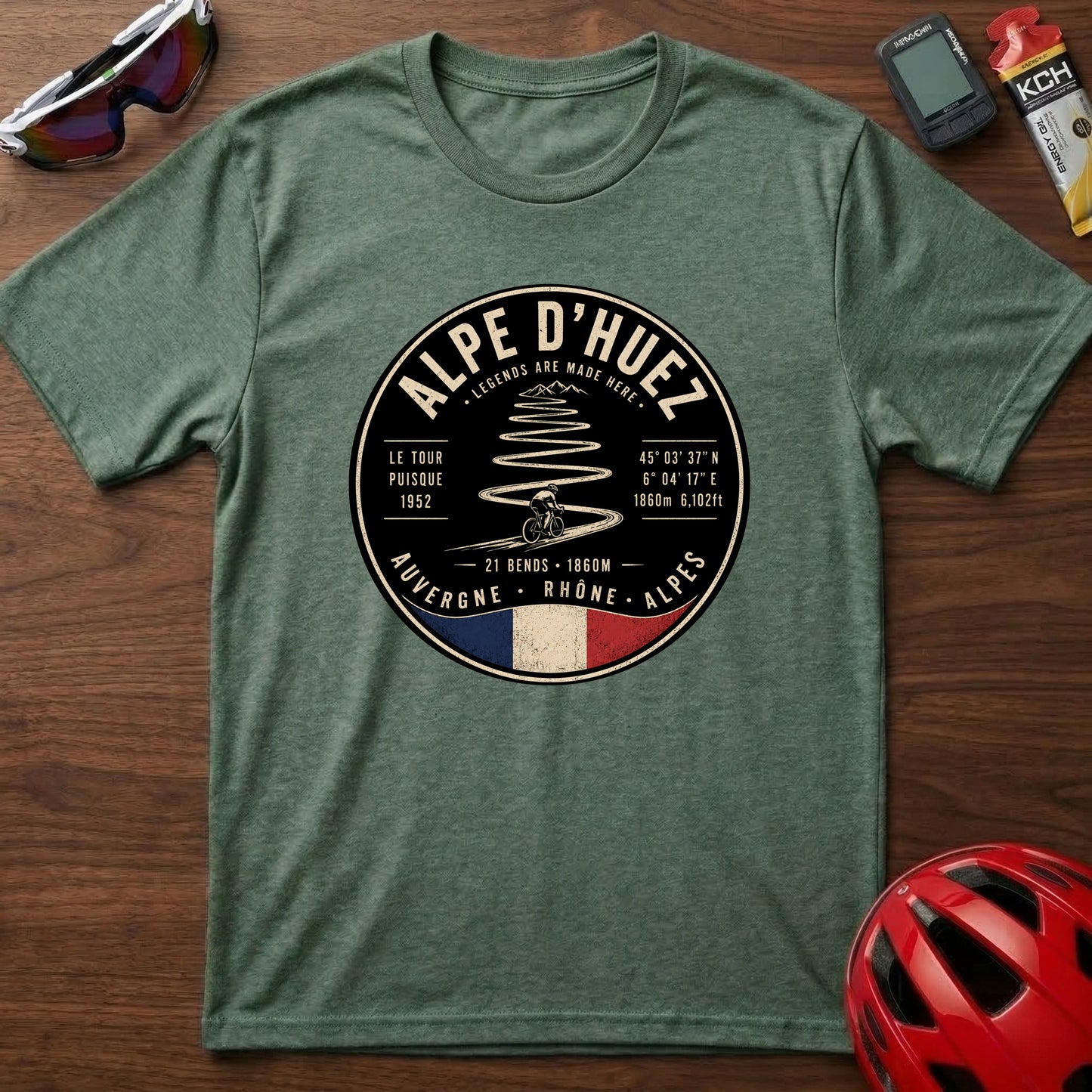 Alpe d'Huez Cycling Tee – Vintage French Climb Tour de France Graphic T-Shirt