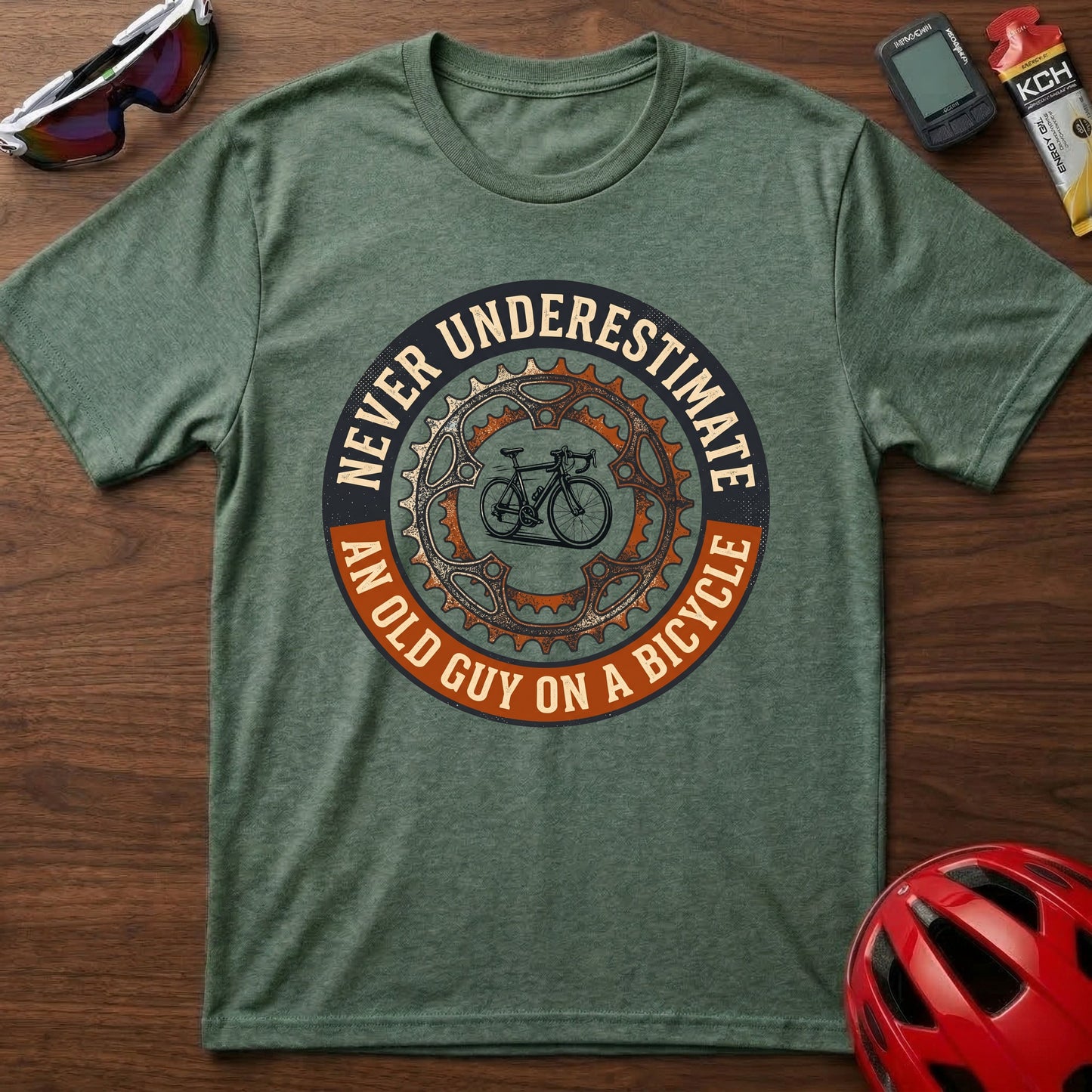 T-Shirt — "Never Underestimate An Old Guy On A Bicycle" Vintage Cycling Tee