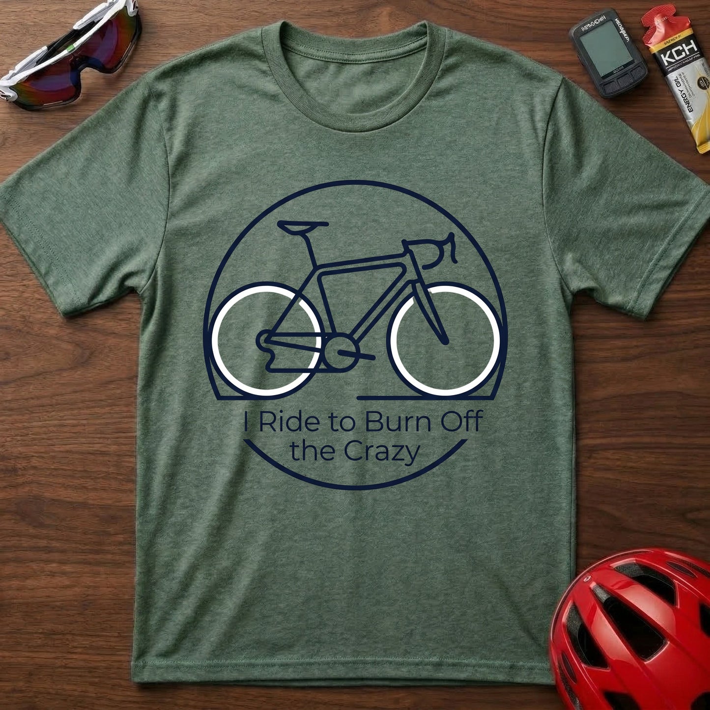 Bicycle Graphic T-Shirt — "I Ride to Burn Off the Crazy" Casual Cycling Tee