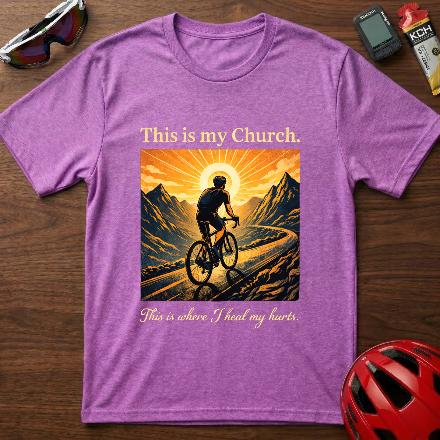 Cycling T-Shirt — "This is my Church. This is where I heal my hurts." Vintage Mountain Bike Tee