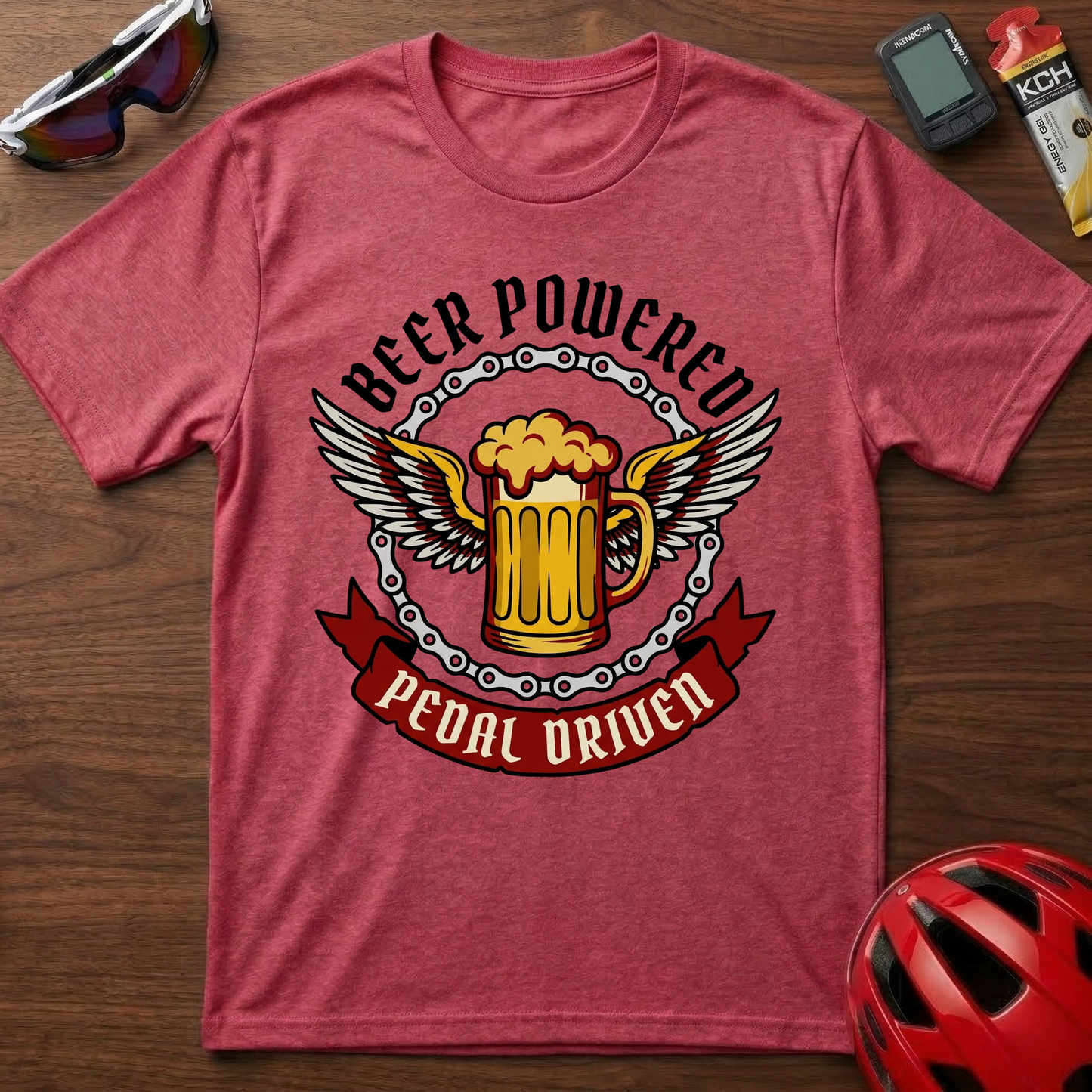 Beer Powered, Pedal Driven Cycling T-Shirt — Funny Bicycle Humor Tee