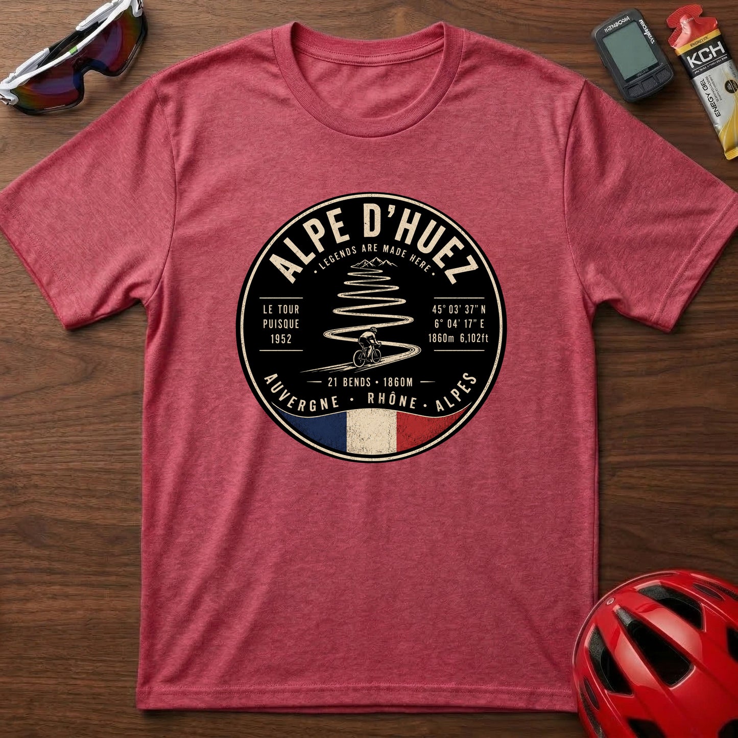Alpe d'Huez Cycling Tee – Vintage French Climb Tour de France Graphic T-Shirt