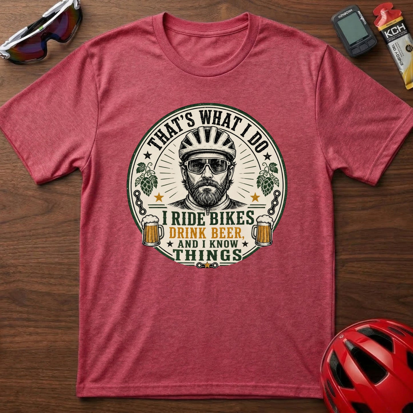 Cycling T-Shirt — “That’s What I Do, I Ride Bikes, Drink Beer, And I Know Things” Retro Cycling Tee