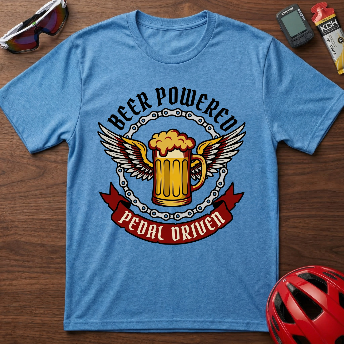 Beer Powered, Pedal Driven Cycling T-Shirt — Funny Bicycle Humor Tee