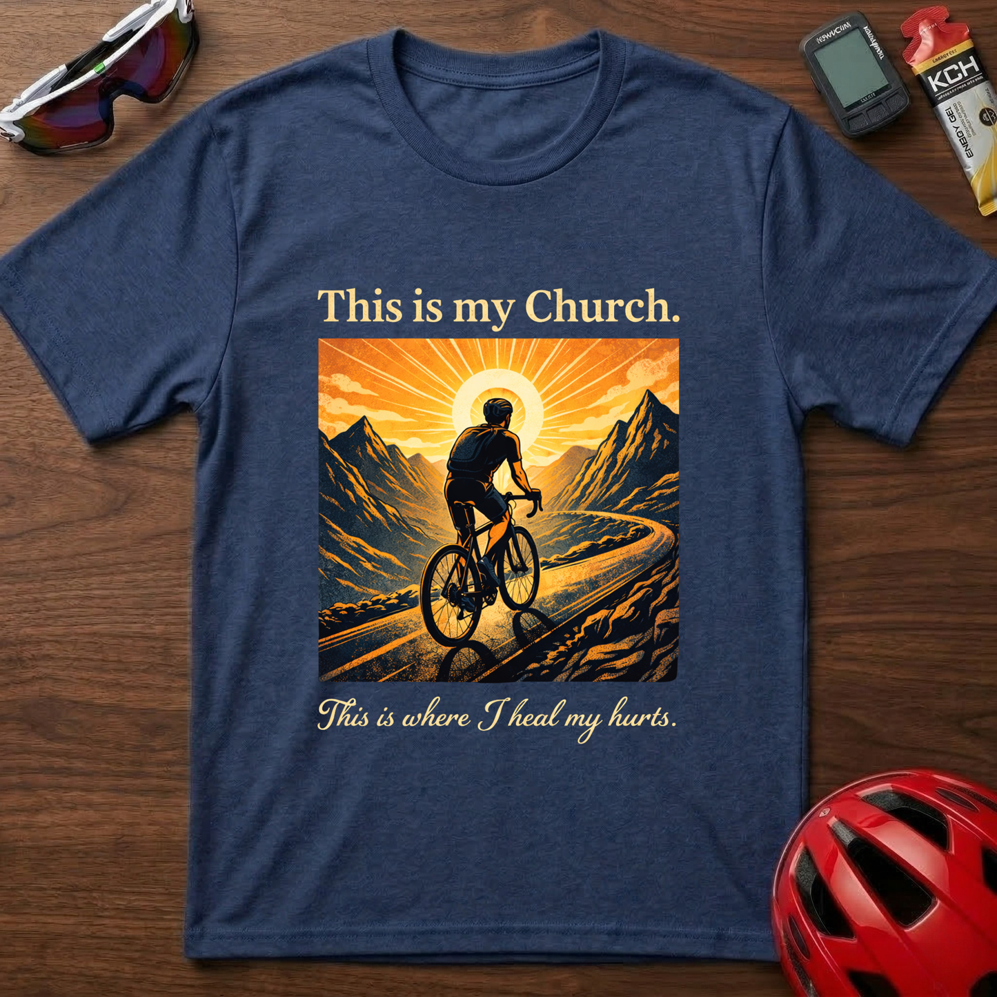 Cycling T-Shirt — "This is my Church. This is where I heal my hurts." Vintage Mountain Bike Tee