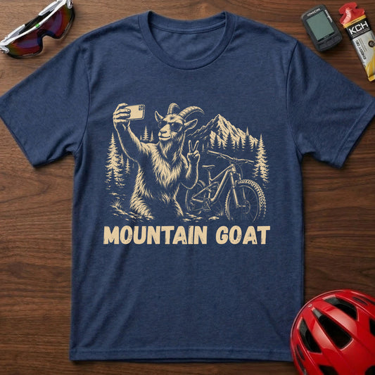 Mountain Goat Cycling T-Shirt — Funny Biking Selfie Tee for Outdoor and Trail Lovers