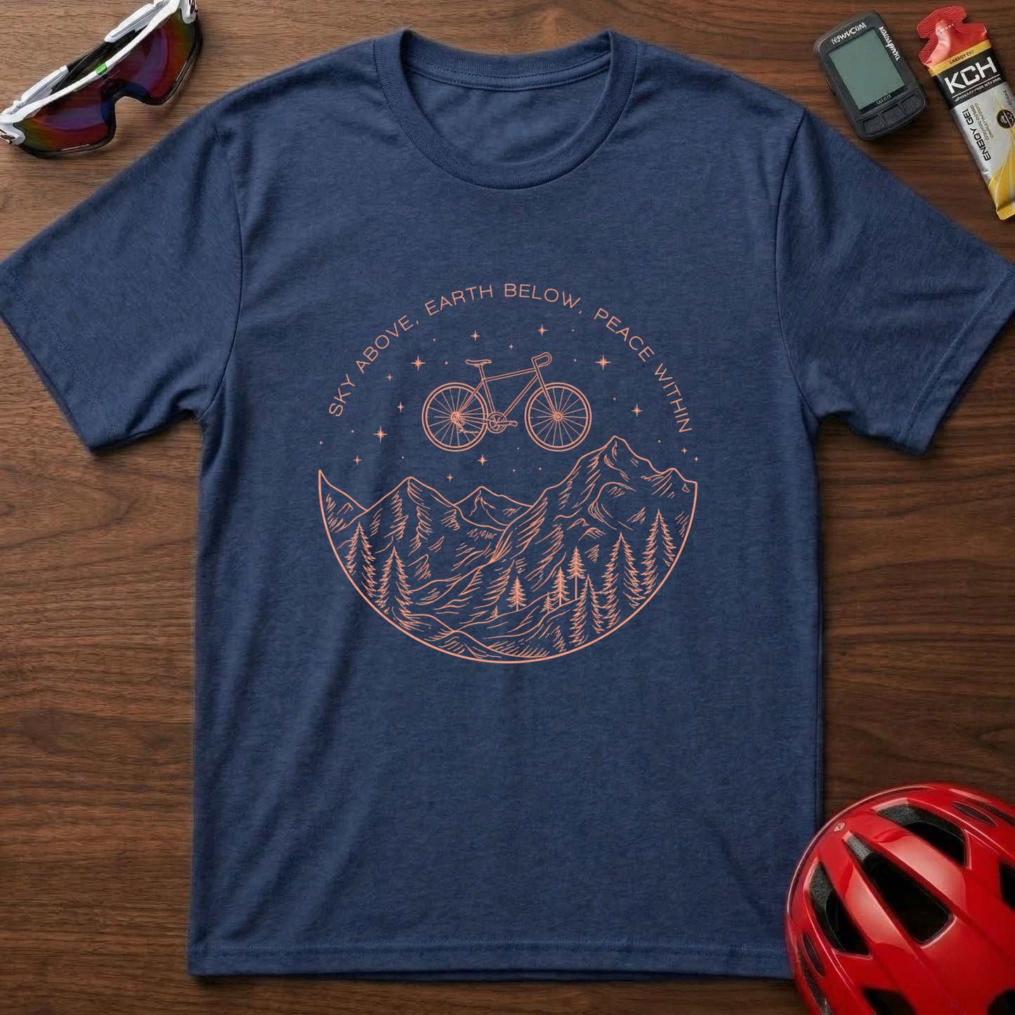 Adventure Bike T‑Shirt — “Sky Above, Earth Below, Peace Within" Cycling Tee