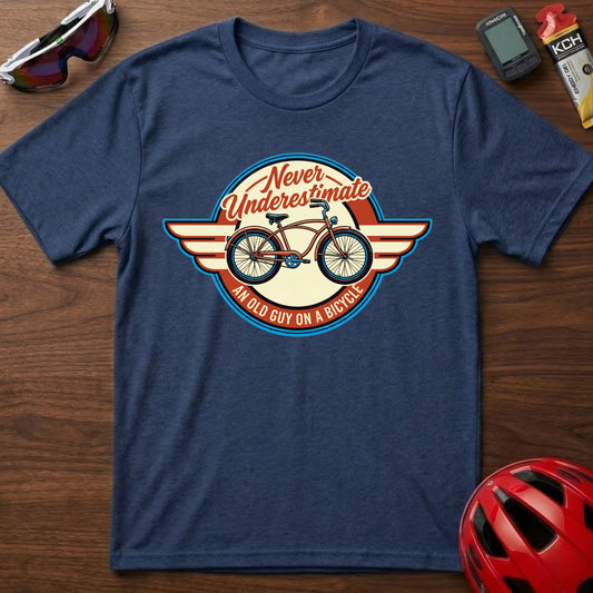 Cycling T-Shirt — "Never Underestimate a Man on a Bicycle" Retro Bike Graphic