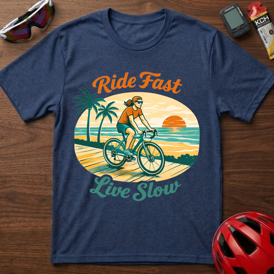 Ride Fast Live Slow Girl Cycling  T-Shirt