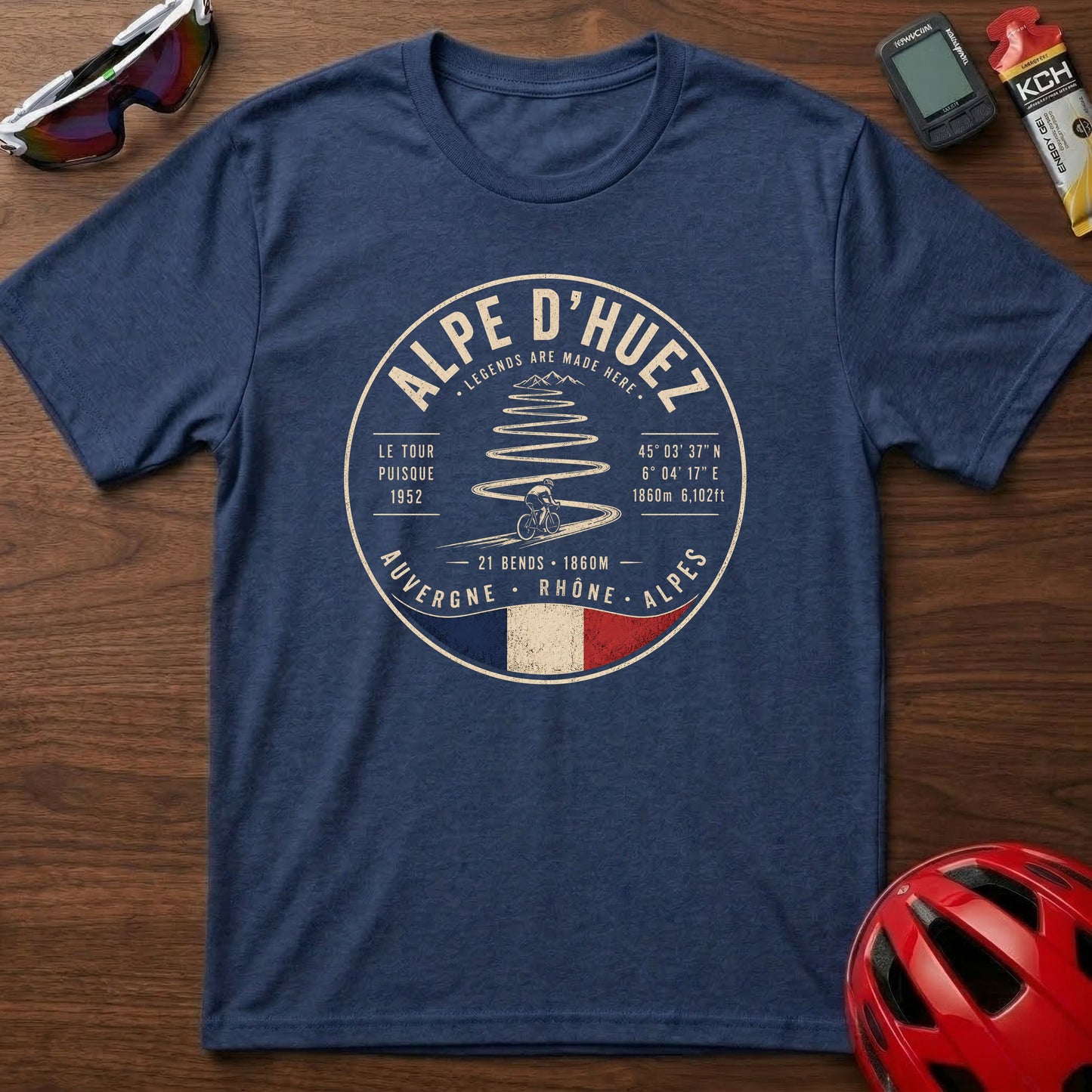 Alpe d'Huez Cycling Tee – Vintage French Climb Tour de France Graphic T-Shirt