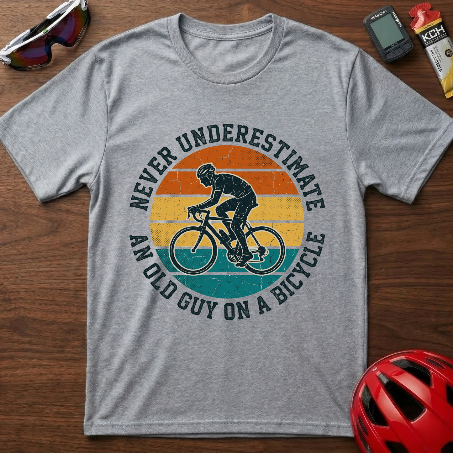Vintage "Never Underestimate an Old Guy on a Bicycle" T-Shirt