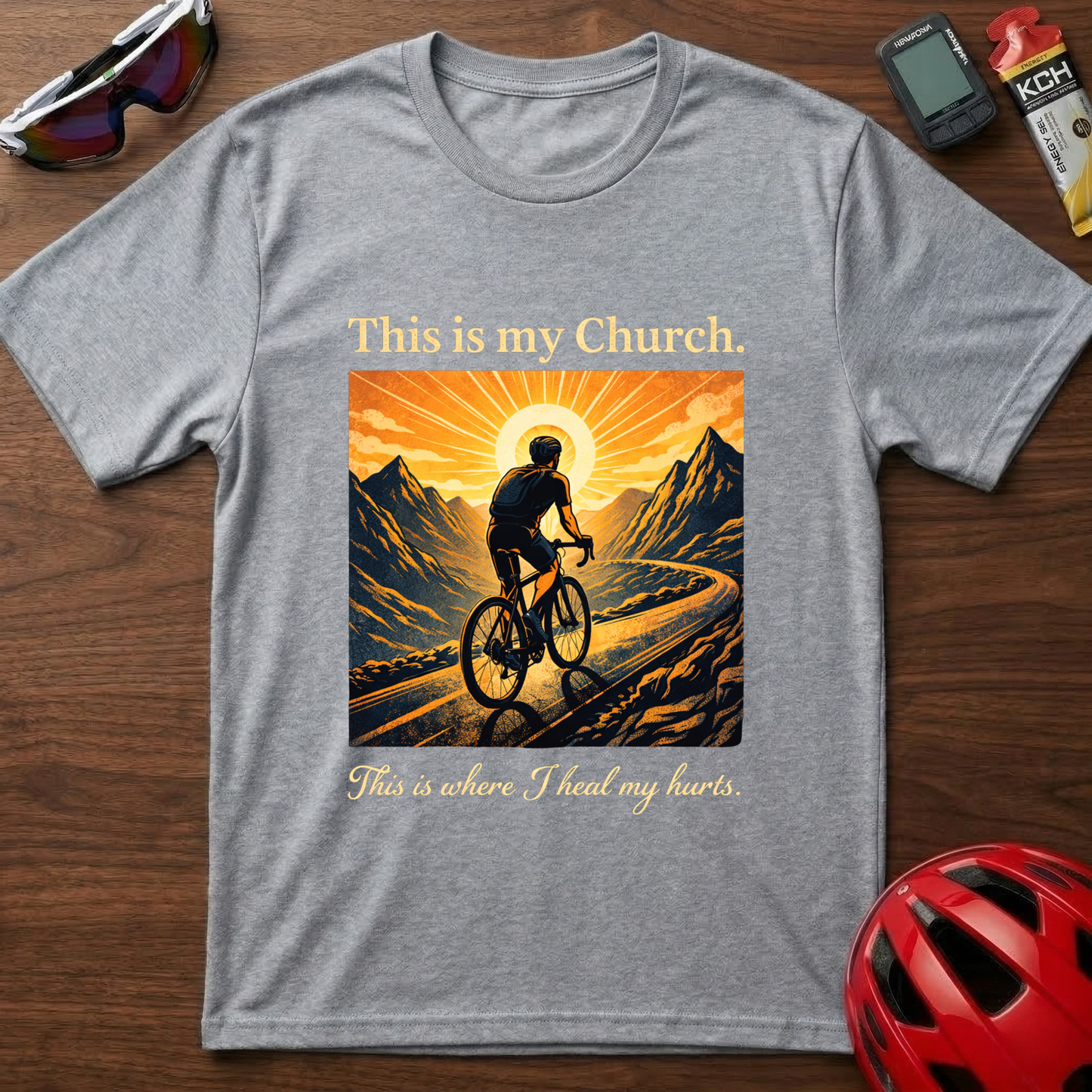 Cycling T-Shirt — "This is my Church. This is where I heal my hurts." Vintage Mountain Bike Tee