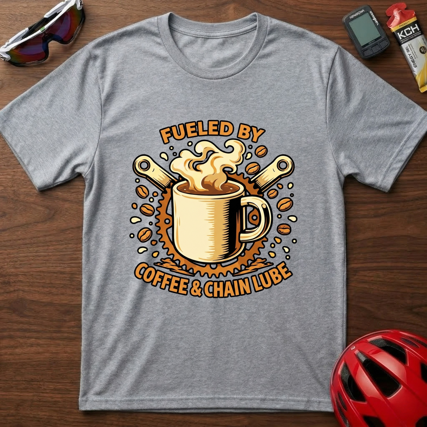 Fueled By Coffee & Chainlube Cycling  T-Shirt