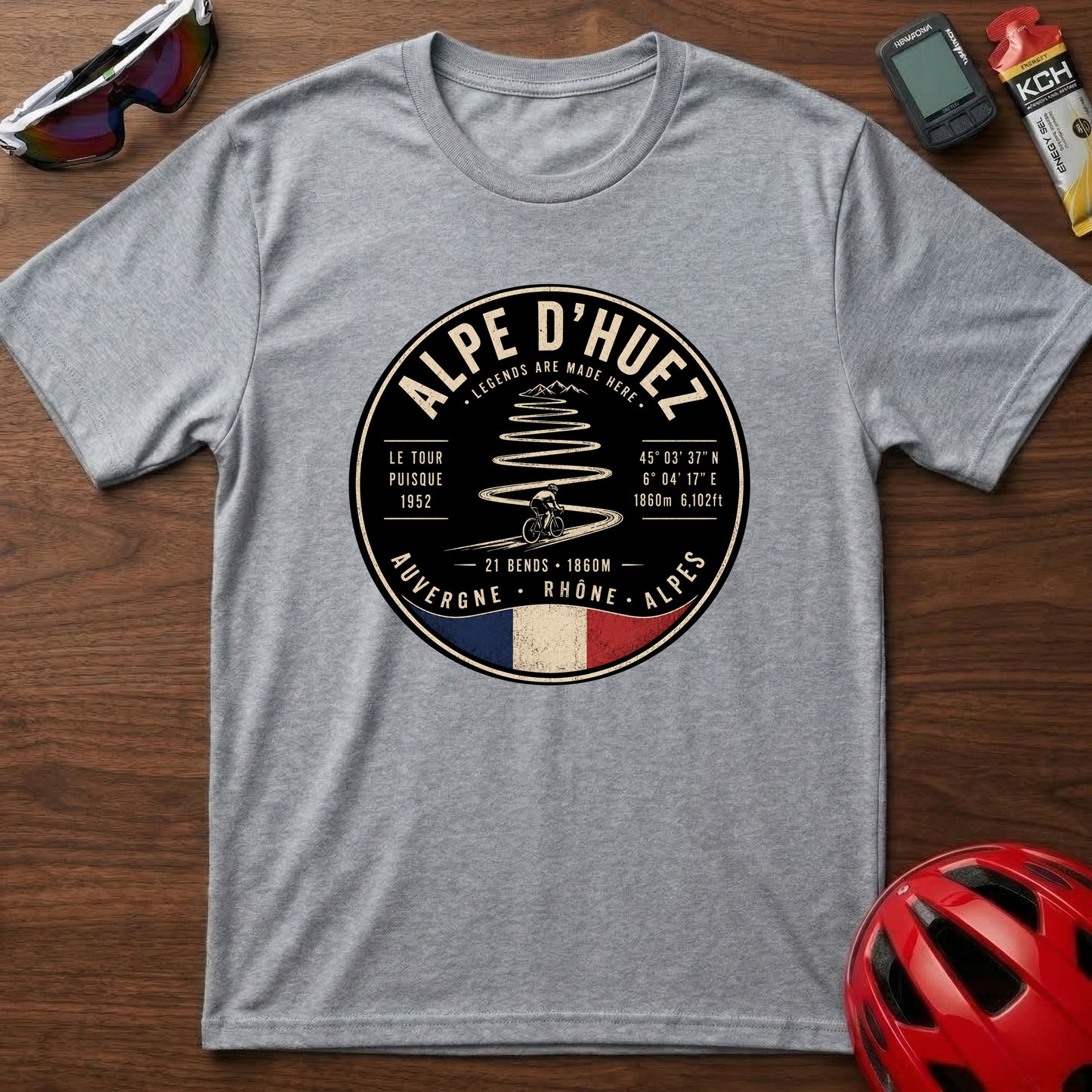 Alpe d'Huez Cycling Tee – Vintage French Climb Tour de France Graphic T-Shirt