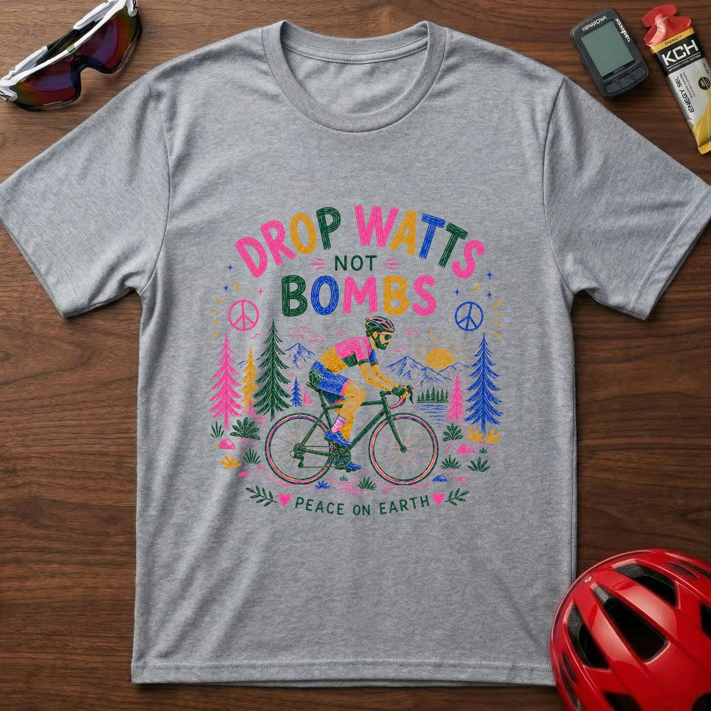 T-Shirt — "Drop Watts Not xxxx" Guy Peaceful Cycling Graphic Tee