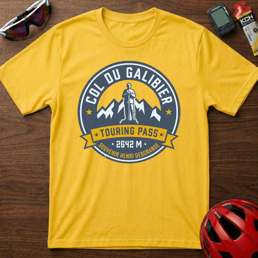 Col du Galibier Touring Pass Cycling T-Shirt — Vintage Alpine Cycling Badge